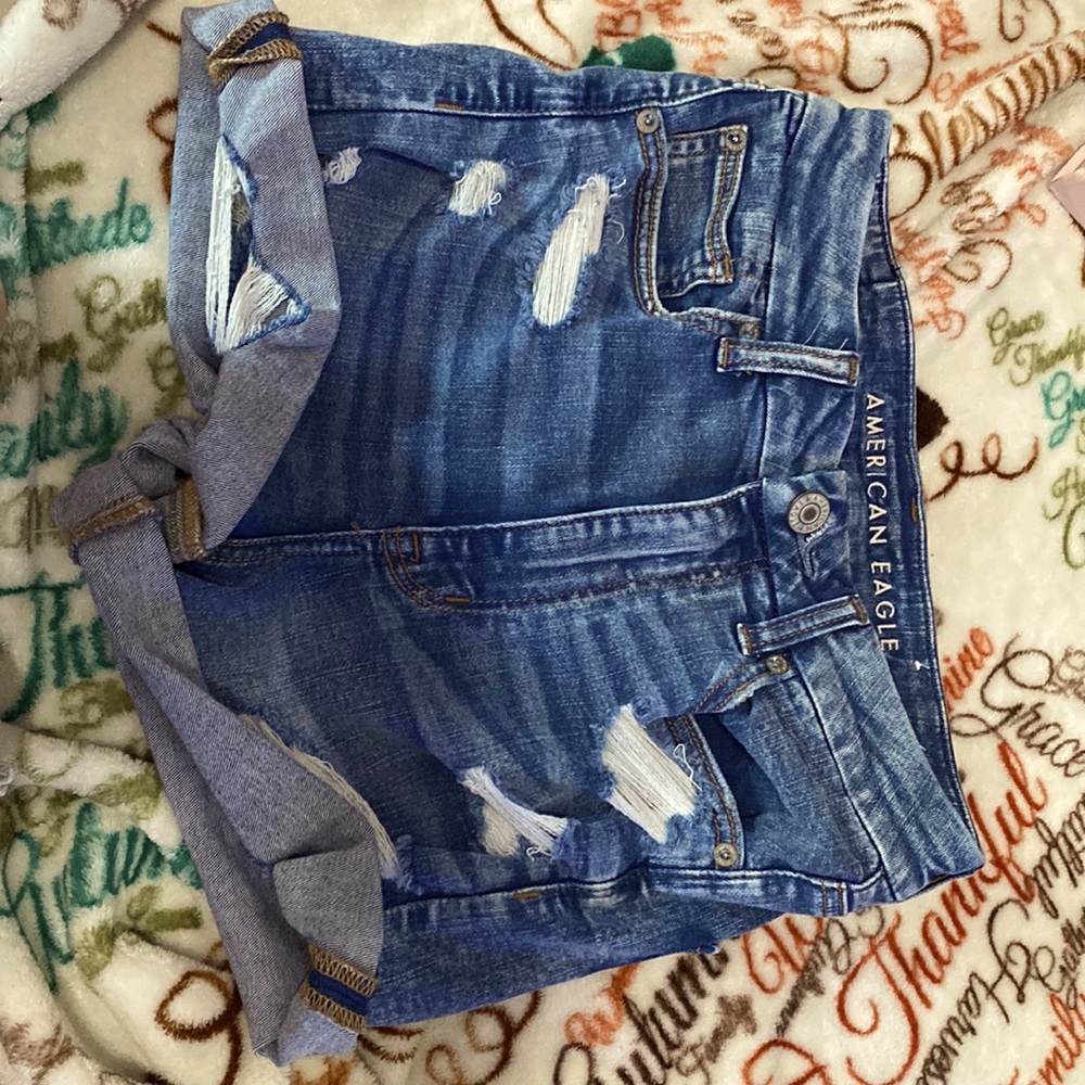 American eagle next level stretch high rise distressed shorties